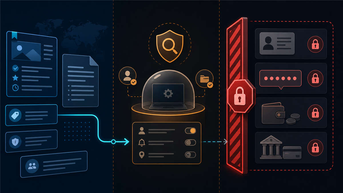Privacy boundary separating public offer details from identity and payment credentials